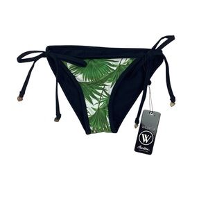 Wildfox Swim Palm Leaf Tie Side Bikini Bottom Reversible Black S